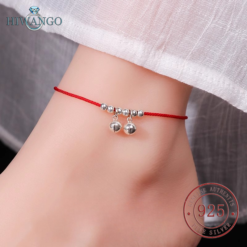 HIWANGO Gelang Kaki Bel Perak 925 Untuk Wanita Dengan Tali Merah