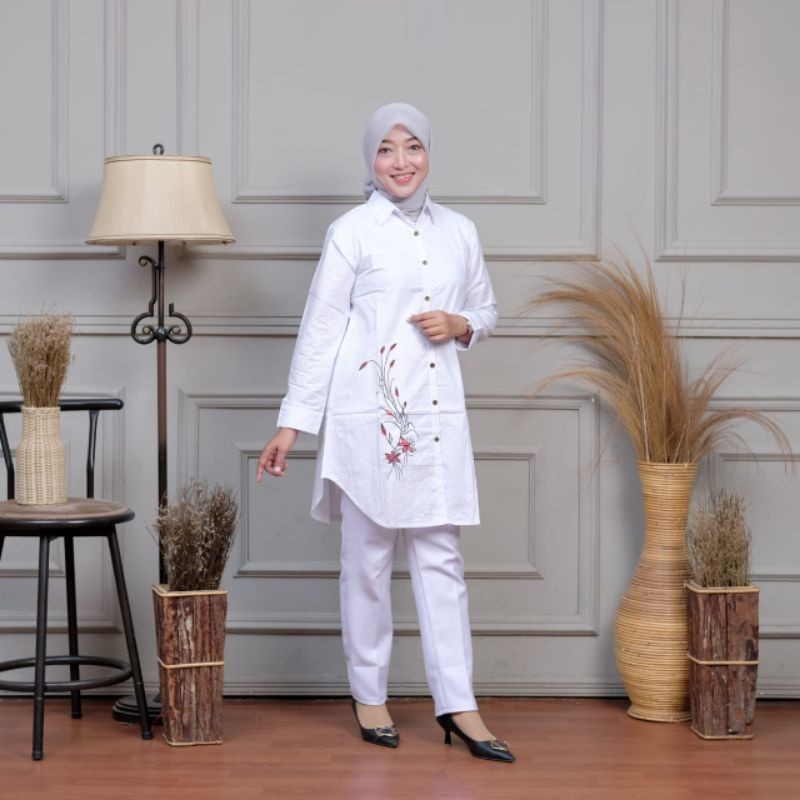 TUNIK BORDIR KATUN TOYOBO PREMIUM PUTIH BERSIH