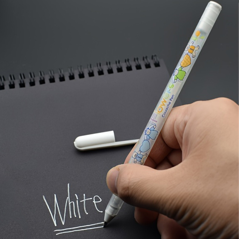 

5pcs White Ink Gel Pens 0.8mm Marker Gelpen Graffiti Hook Line Pen Highlight for Black Paper Drawing Supplies School Stationary