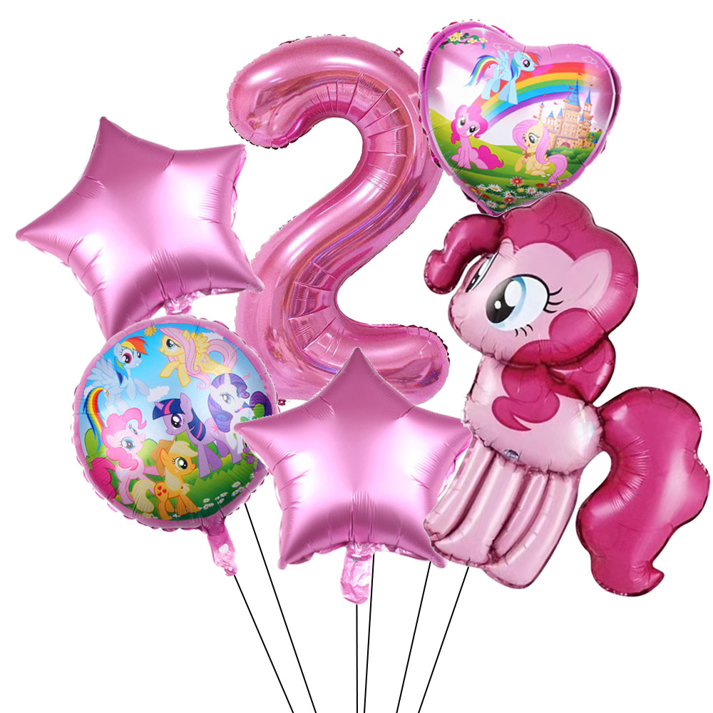 6Pcs Little Pony Foil Balloons Set Cartoon Balloon Pony Birthday Party Decoration Baby Shower Kid To