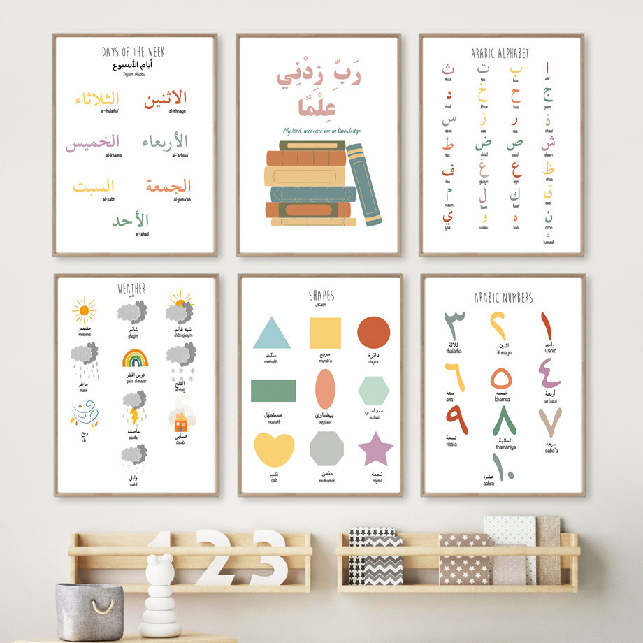 

Colorful Arabic Alphabet Learning Educational Nursery Wall Art Print Canvas Painting Posters Wall Pictures Kids Classroom Decor