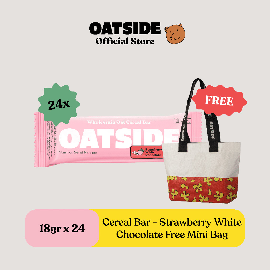 

OATSIDE Oat Cereal Bar Strawberry White Chocolate 18gr​ (24pcs) FREE Mini Bag