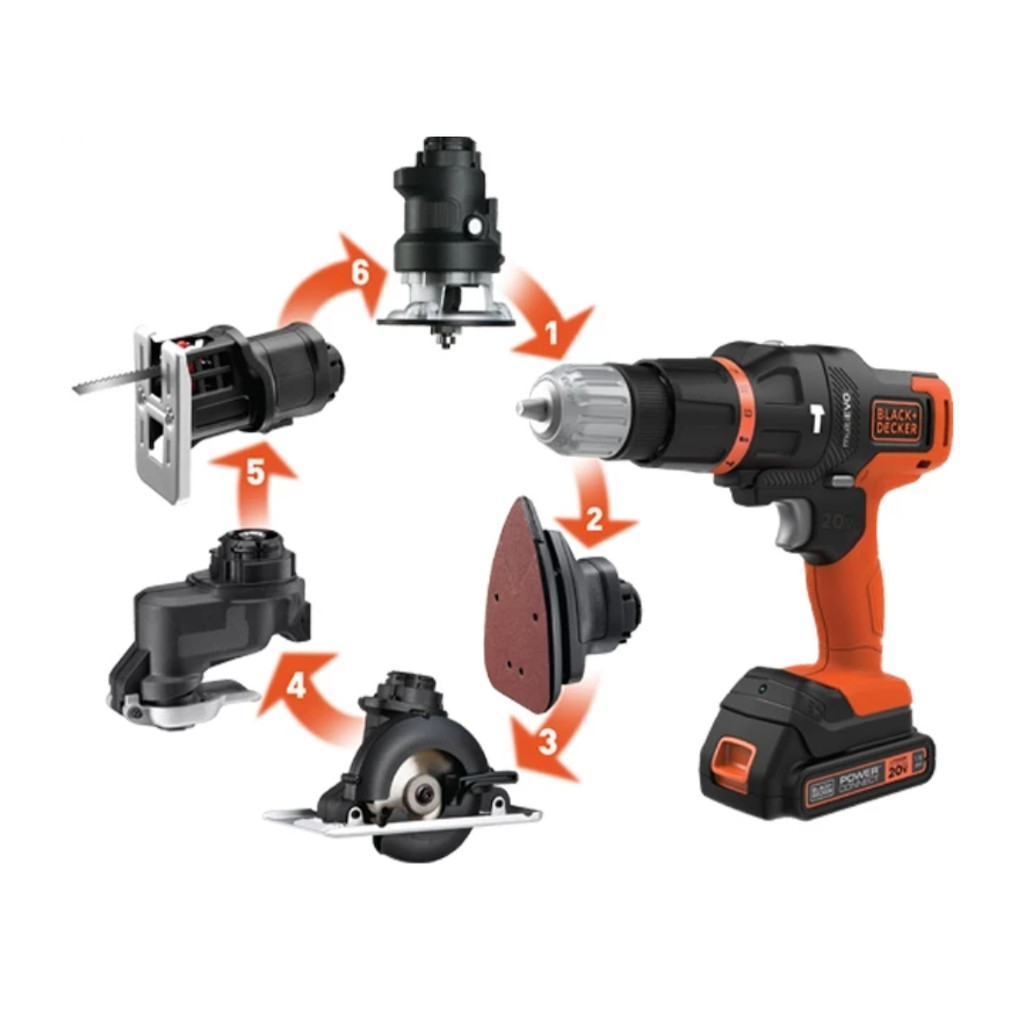 Black+Decker Multi Evo 6 Heads Kit / Mesin Multifungsi Baterai 18V EVO185K6-B1