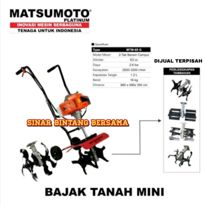 TRAKTOR MINI TILLER BAJAK KEBUN MATSUMOTO MTM 68 G