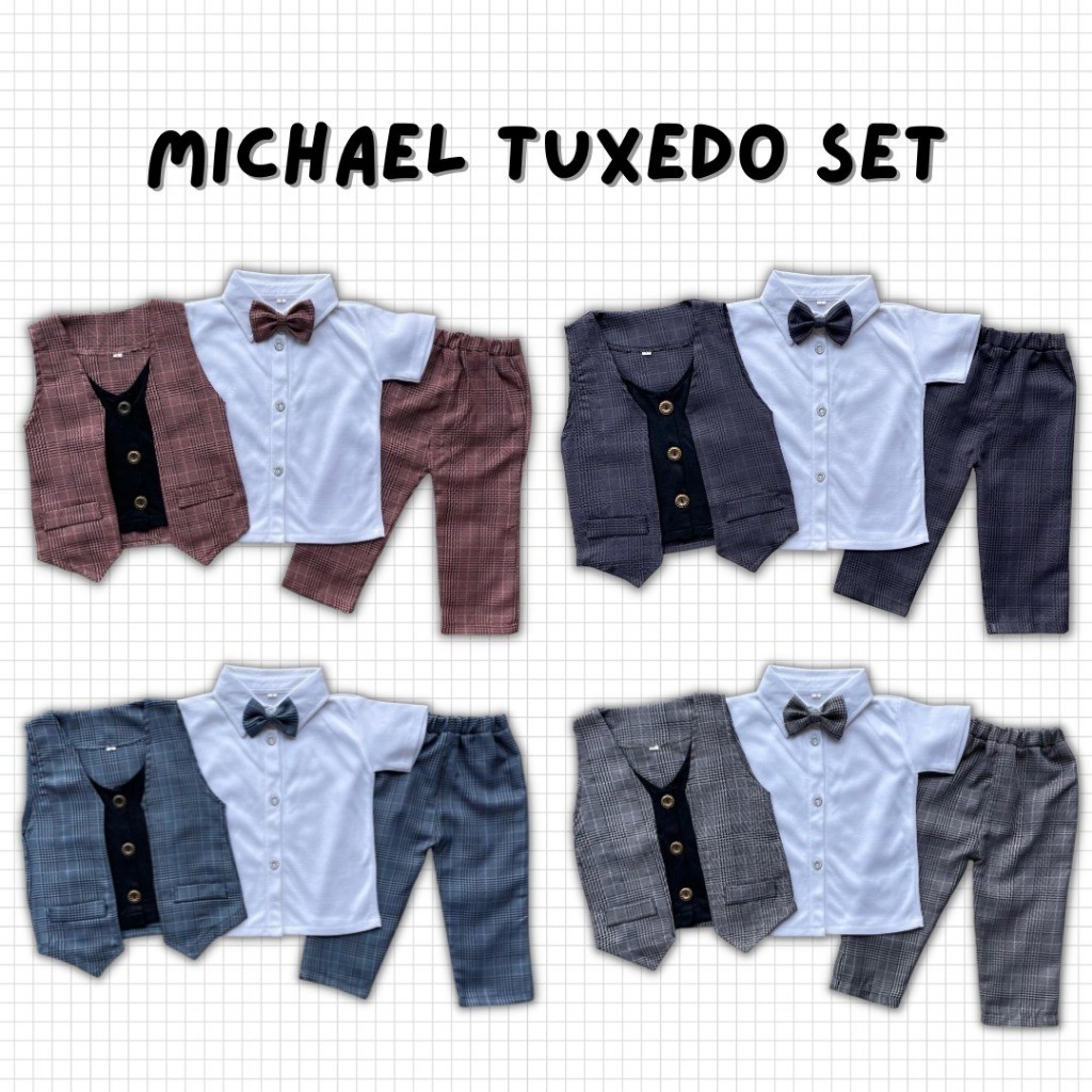 YANCSHOP setelan tuxedo jas anak fashion bayi laki2 1-2 TAHUN fashion MIchael Tuxedo set celana panj
