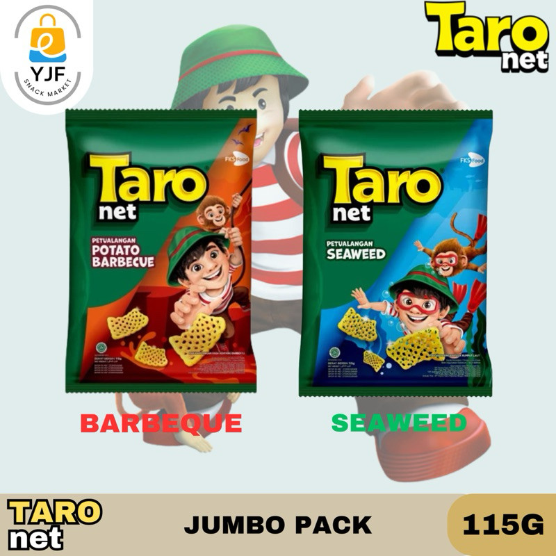 

Taro Net Jumbo Pack / Chiki Snack Cemilan Ringan rasa BBQ / Seaweed - 115g