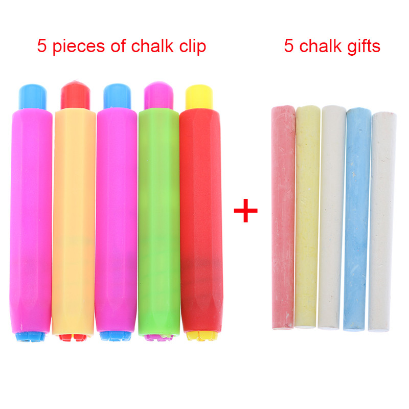 

5 Pieces of Healthy and Non-toxic Chalk Holder Free 5 Pieces of Colored Chalk Cleaning Teaching Station Teacher Stationery