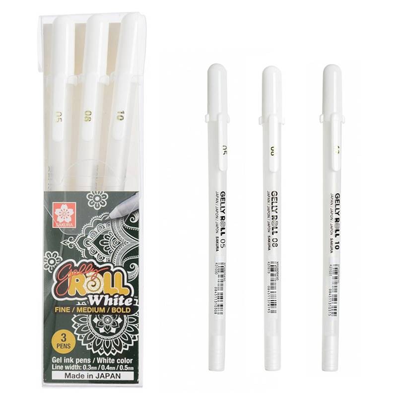 

1/3PCS SAKURA Gelly Roll Gel Pens Highlight Marker for Journaling Art Drawing Classic White Ink Assorted Point Fine Medium Bold