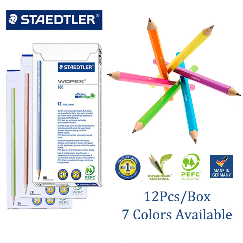 

12Pcs/Box STAEDTLER WOPEX 180 NEON Pencil HB Colored Rod Black Lead Student Drawing Sketch Cute Pencils Stationery Supplies