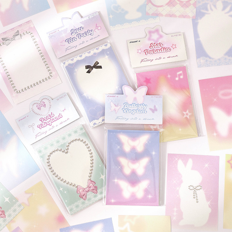 

Card Lover 50 Pcs [Star Park Series] Cute Journal Sticky Notes White Kraft Paper Memo Pad Note Paper School Office Stationery