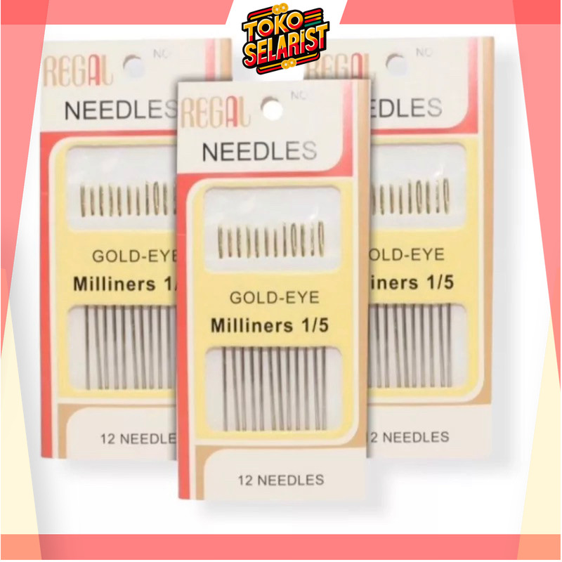 COD JARUM JAHIT TANGAN REGAL GOLD EYE MILINERS 1/5 isi 12pcs Makassar