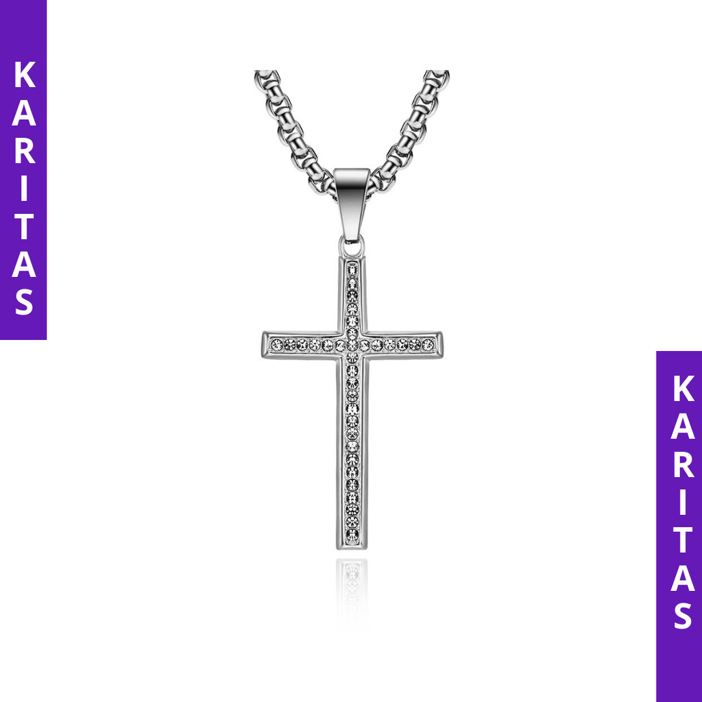 KALUNG SALIB EMAS ANTI KARAT (PREMIUM) MUTIARA / KALUNG SALIB STAINLESS STEEL PRIA WANITA / KALUNG S