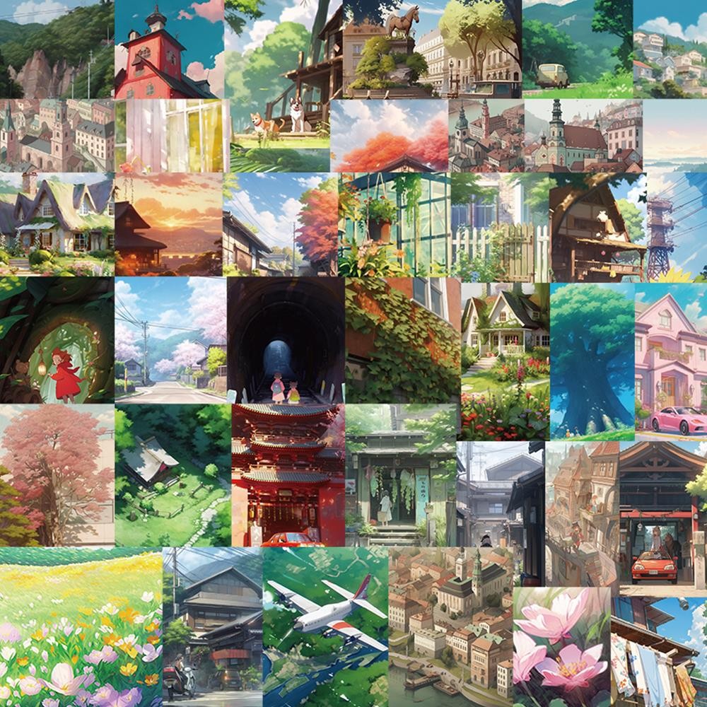 

60Pcs Anime Cartoon Street View Landscape Stickers Waterproof Aesthetic Decals for Scrapbook Phone Diary Laptop Kids Toys