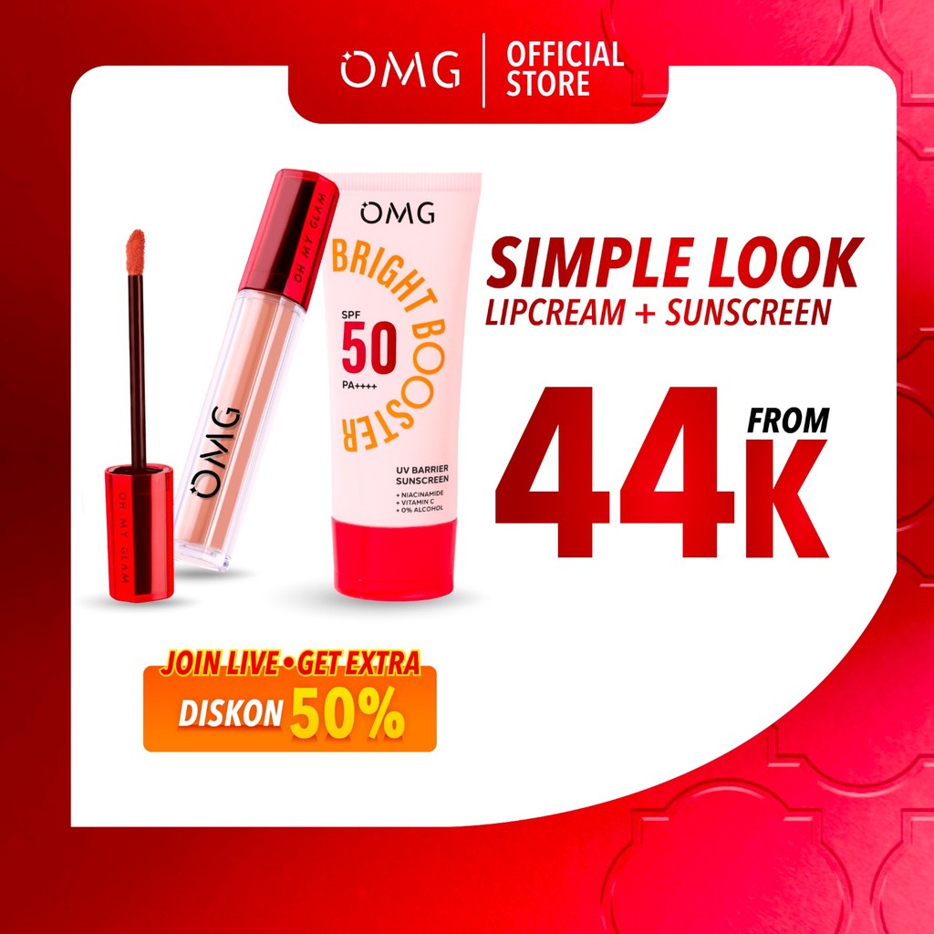 OMG Oh My Glam Simple Look : Mattelast Lipcream & Sunscreen SPF 50++ I Warna Intense, Tahan Lama & R