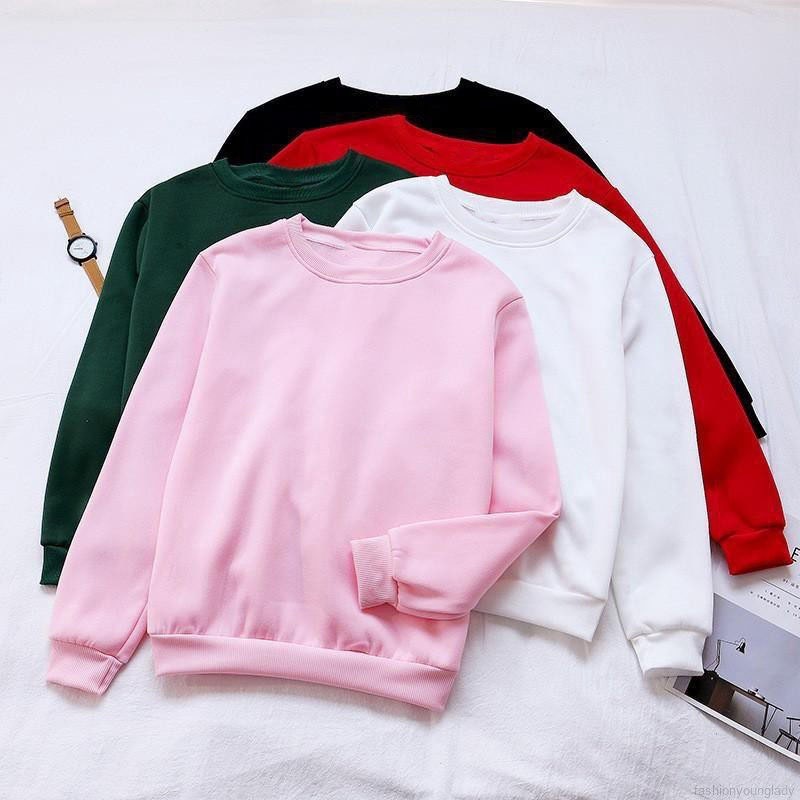 Sweater Wanita Crewneck Oversize Babyterry Lengan Panjang Polos
