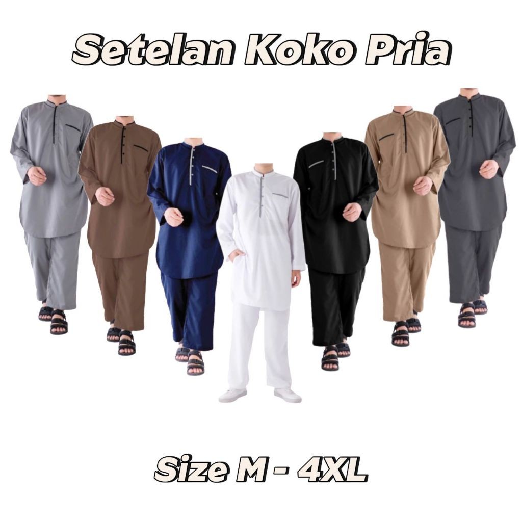 GARNESHOP  Setelan Koko Kurta Pria Lengan Panjang Katun Toyobo - Stelan Baju Muslim Pria Kurta Jumbo