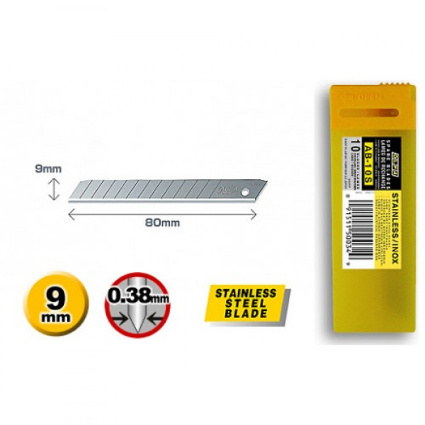 

Refill Cutter 9mm AB-10S Stainless Steel Spare Blade (10pcs pack) Olfa