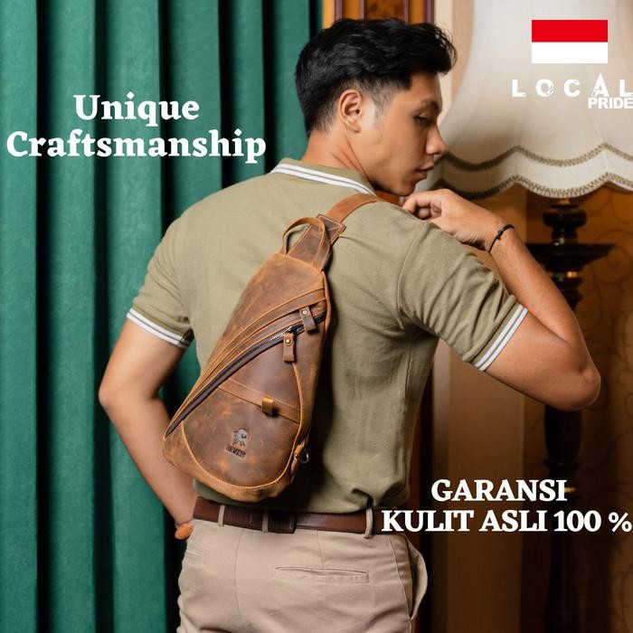Tas Selempang Pria / Cowok Kulit Asli Men Sling Bag Leather Waistbag Reven Mirage Original Premium