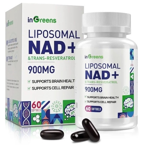 InGreens 900 mg Liposomal NAD+ Supplement with Trans Resveratrol 300 mg, Replaces NMN, Superior Abso