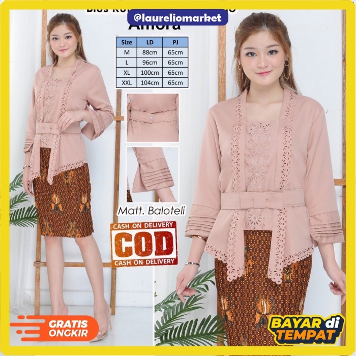 

Promo Atasan Kebaya Encim Kutu Baru Amora Aplikasi Mote COD - Putih, S