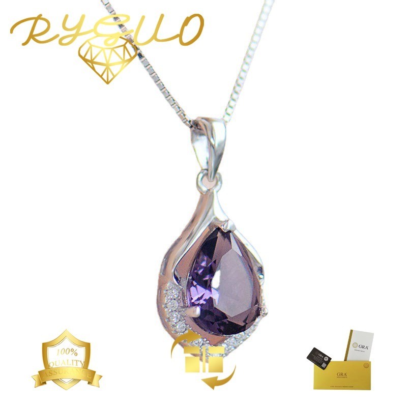 RYGUO Kalung Perak 925 Moissanite Untuk Wanita Perhiasan Gantung Ungu