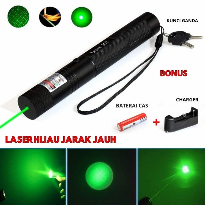 Laser Jarak Jauh 10 km Hijau Pointer Presentasi Senter Leser 303