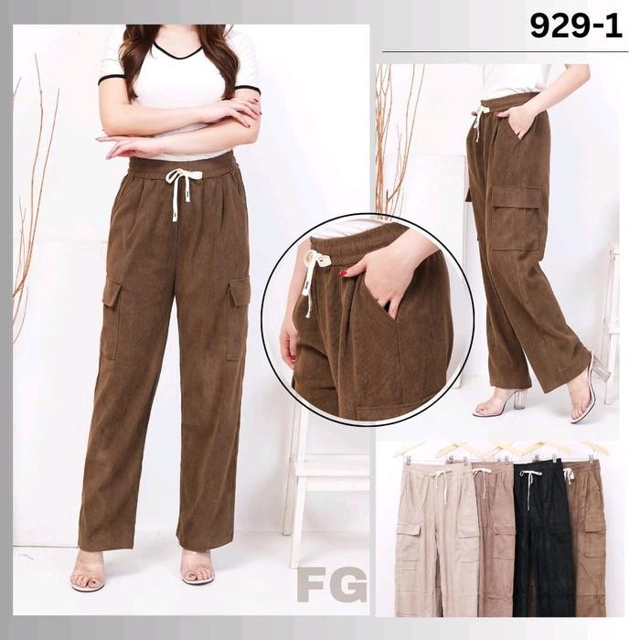 Celana kulot kodorai 929 929-1 kantong samping wanita premium by FGF 75kg - HITAM, max 75kg, kargo 9