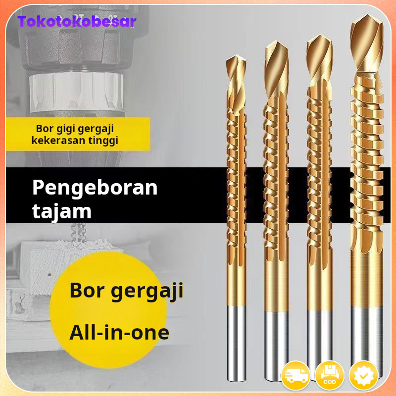 Mata bor gigi gergaji bor tangan model putar multifungsi alur gergaji pertukangan kayu bor pelubang 