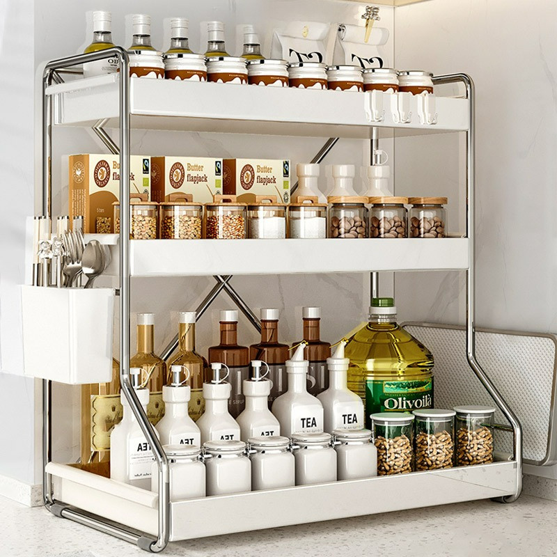 Rak Bumbu Dapur Minyak Saus Garam Cuka Sumpit dan Sendok Bumbu Multi-lapis Rak Penyimpanan Meja Rak 