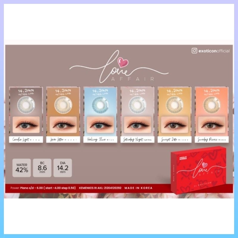SOFTLENS X2 LOVE AFFAIR NORMAL DIA 14.5MM FREE LENSCASE BY EXOTICON / Softlens X2 Love Affair