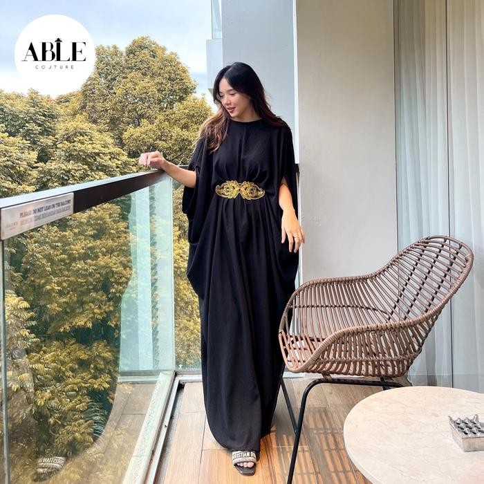 "VN.KIA" - DISKON DRESS KAFTAN PANJANG | 9-272 AILYA KAFTAN JUMBO HITAM PUTIH BIGSIZE - Putih