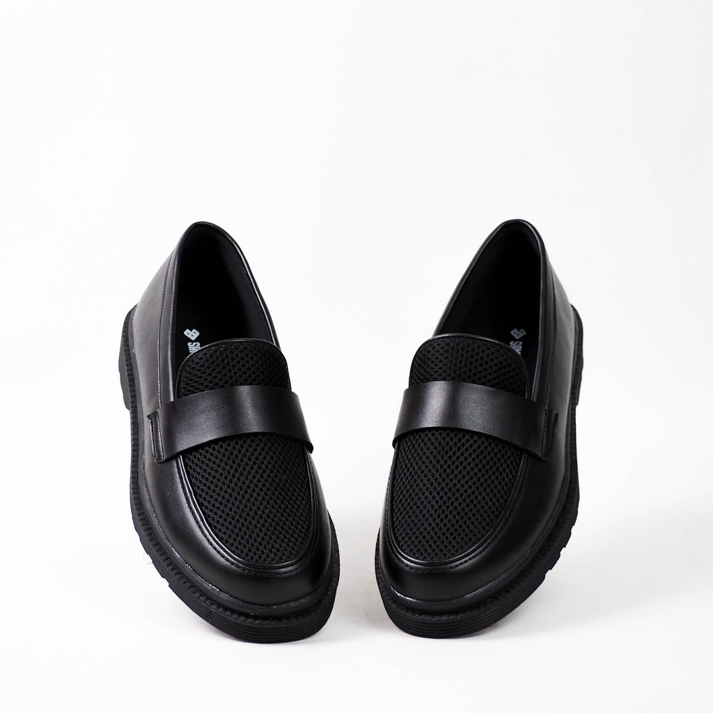 Sepatu Pria Slip On Loafers Formal | SB PORTO BLACK Karet Flat Shoes Sneakers Hitam