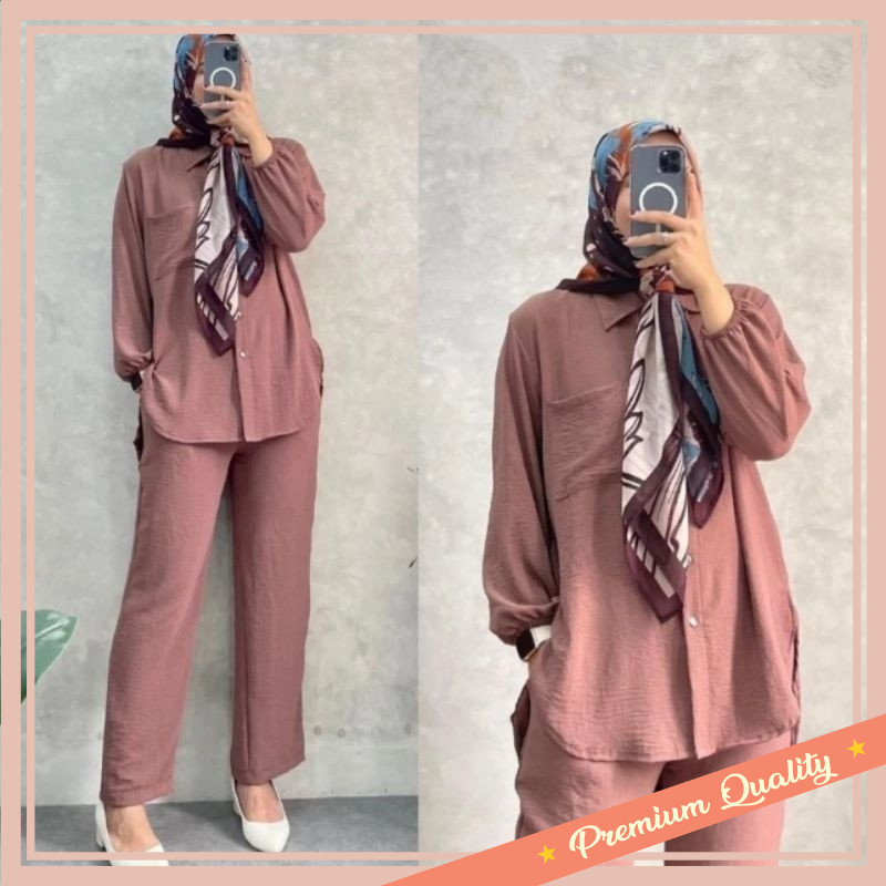 Baju Formal Unik Premium Skena Casual / Setelan Amanda Busui Cringkle Airflow | One Set Kemeja Amand