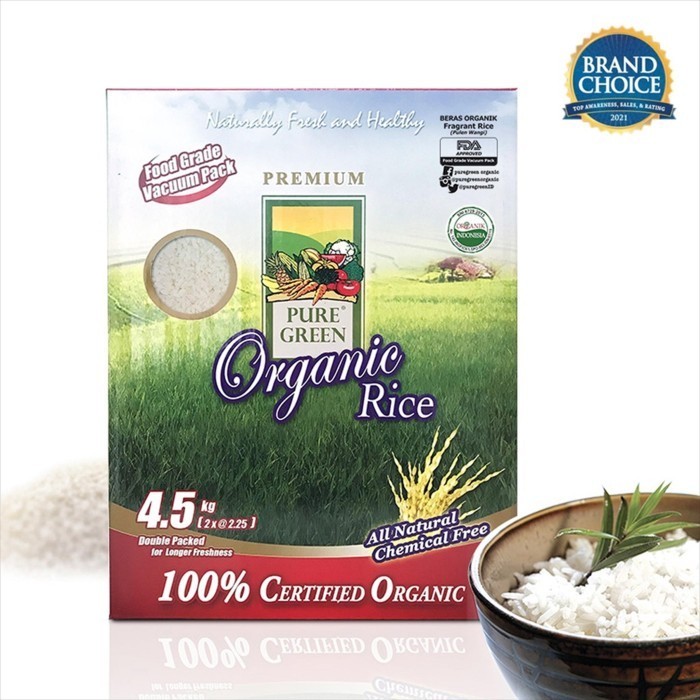 

PAKET 4 - PureGreen Organic Rice Beras Organik Pulen Wangi 4.5 kg x 4 pc