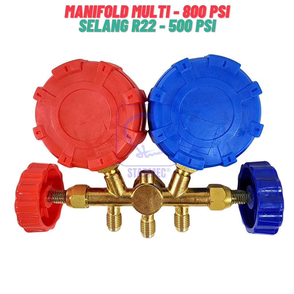 

RB Manifold AC R22 R410 R32 + Selang R22 Starmec (Knob Plastik) Double
