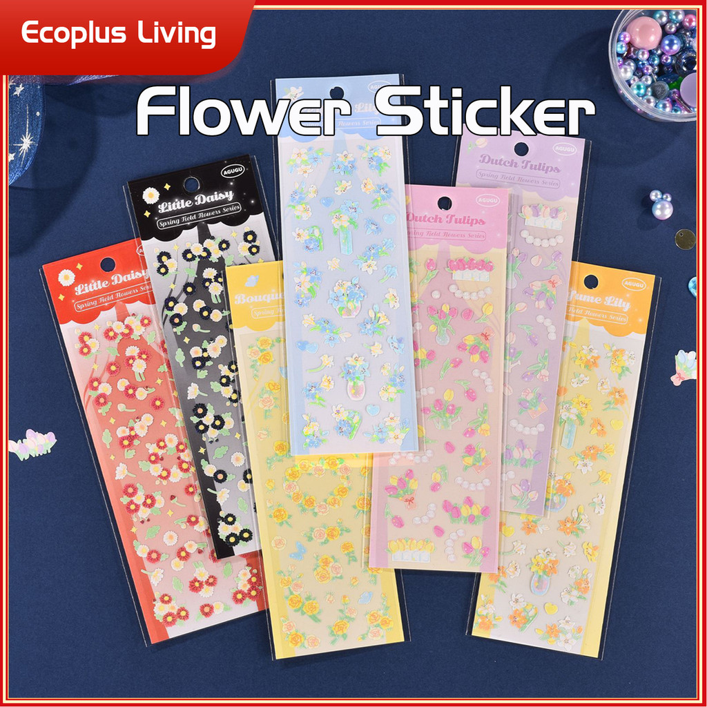 

Sticker Glitter Motif Bunga Flower Sticker Scrabook DIY Tulip Lily Rose