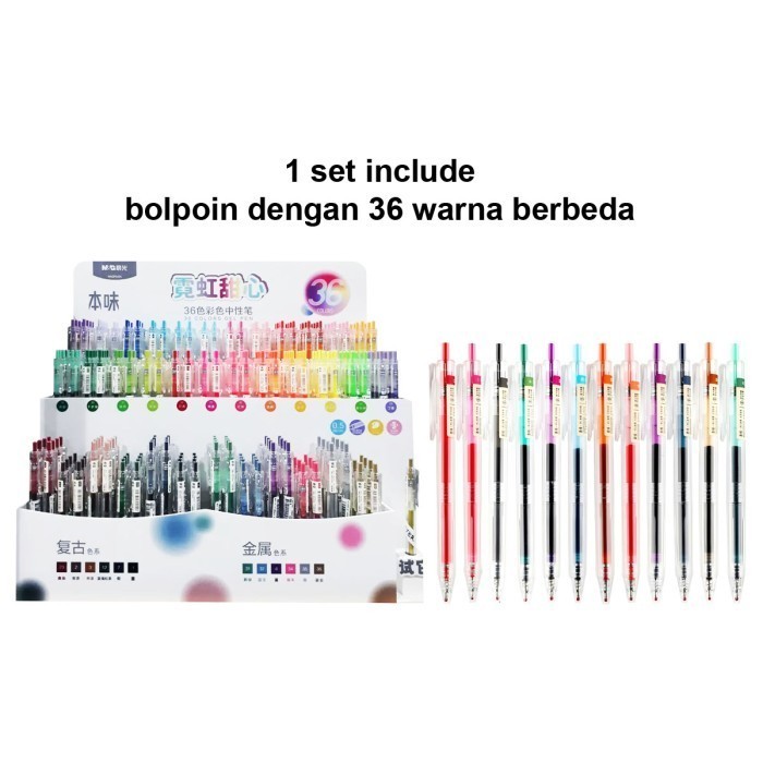 

Ballpoint Gel SET M&G HAGP1414U Retractable Colordul Gel Pen 0.5mm Isi 36 Warna