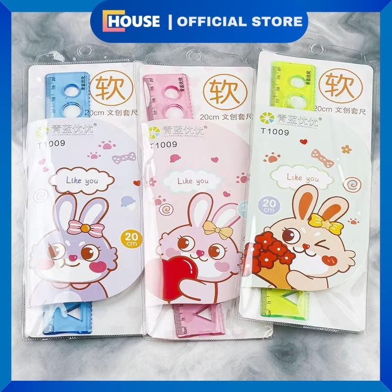 

UHOUSE Penggaris 4 pcs / Gannise Penggaris Set Busur Derajat Segitiga Soft Ruler