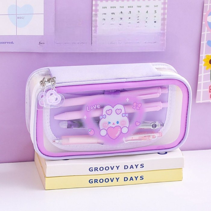 

[New]Best Seller ST1 Kotak Pensil Kapasitas Besar , Tempat Pensil Case Transparan - Ungu