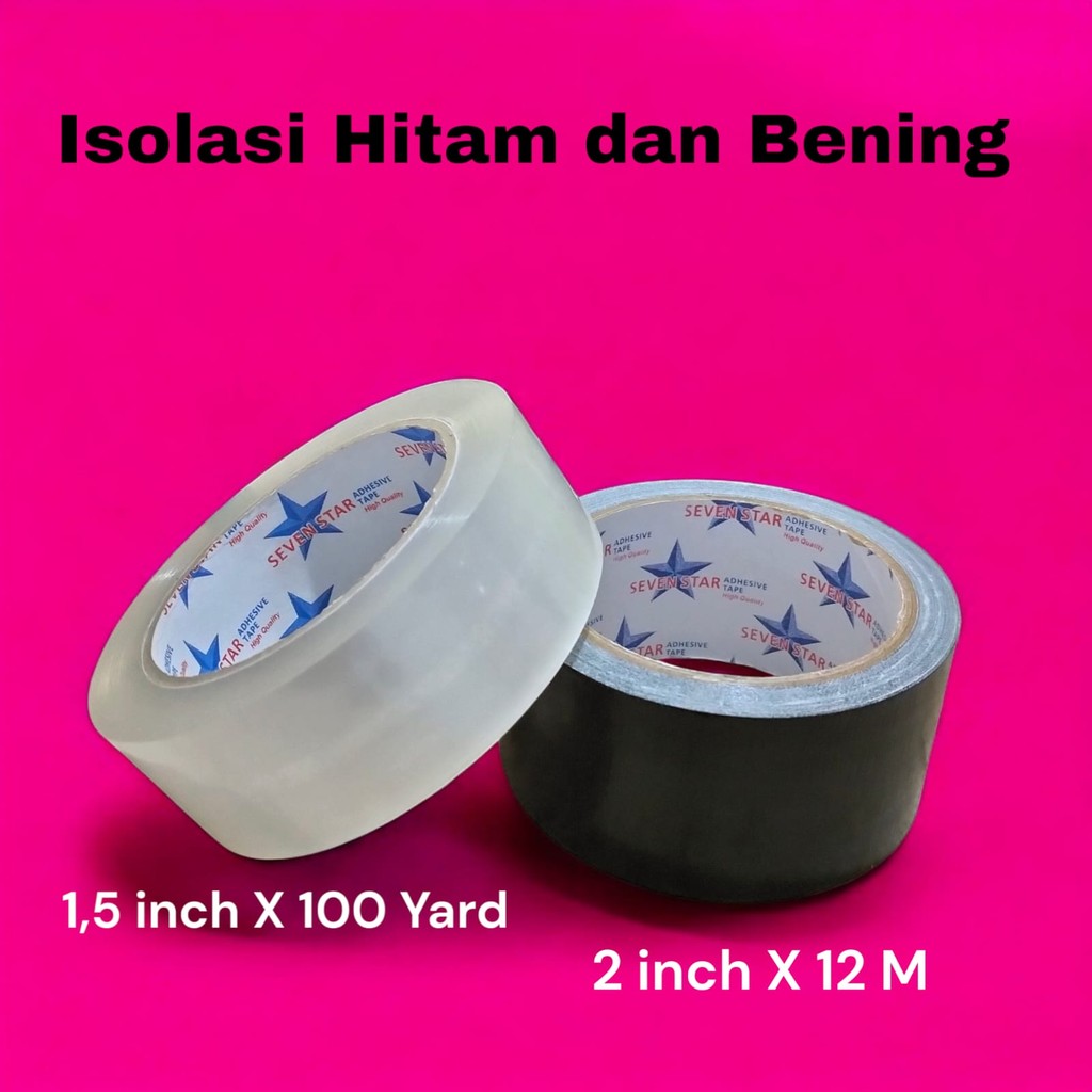 

Isolasi Hitam dan bening,Plakban opp _Isolasi Bening 1,5 inch_12M /Hitam 2 inch_100 YARD