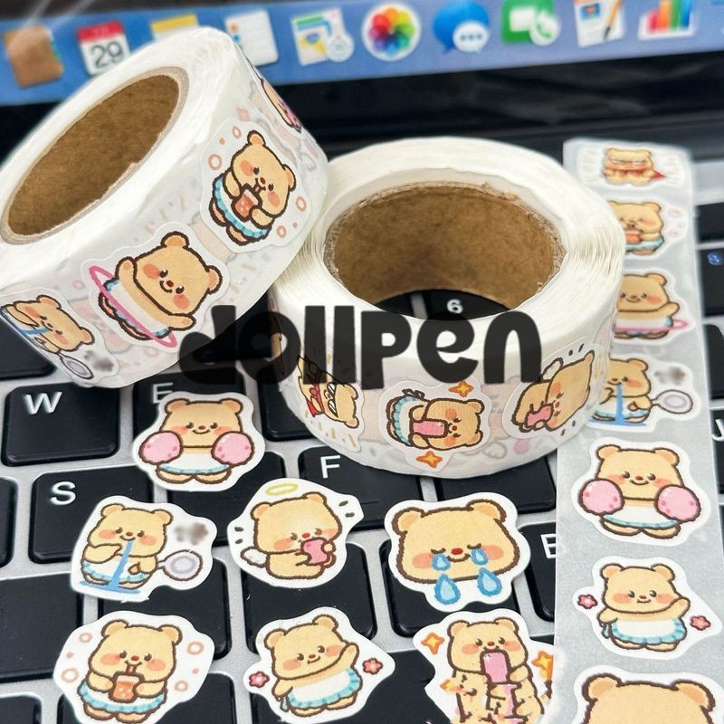 

【qing】Stiker Gulungan Beruang Kecil Mentega Dekorasi Buku Besar Tangan DIY Lucu Stiker Pita Gaya Ins