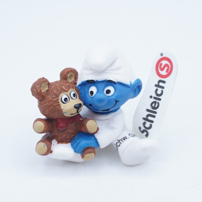 Smurf Smurfs Baby Smurf With Teddy Bear Schleich Cartoon Vintage Action Figure Mainan Karakter Colle