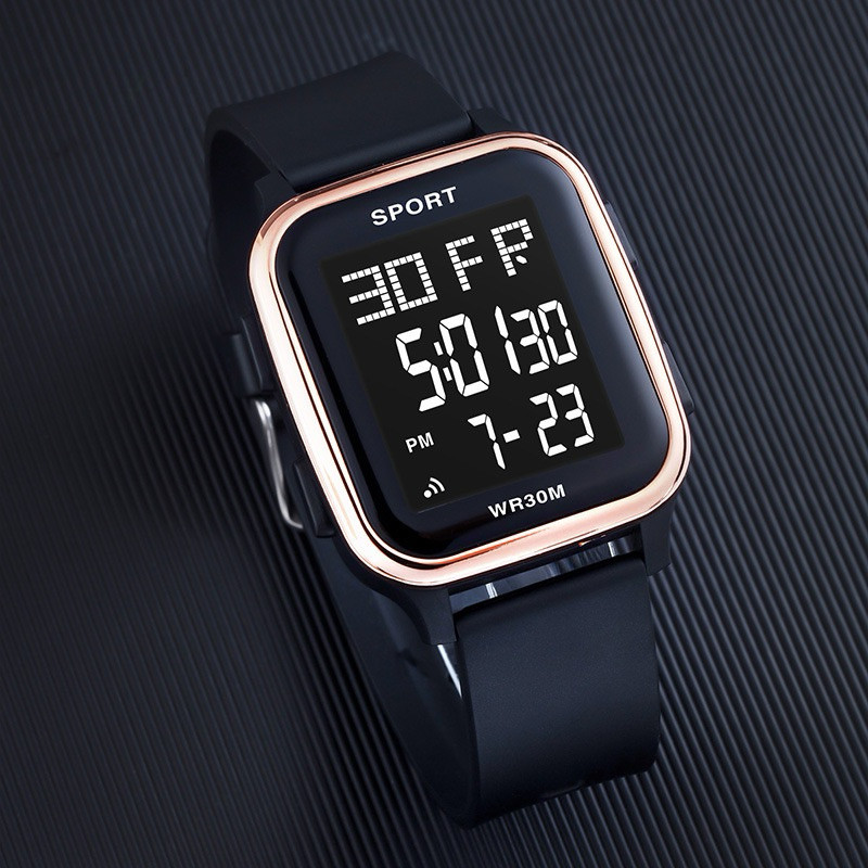 Promo Jam Tangan Unisex Sport Segi Panjang WR30M Digital Strap Rubber/Karet
