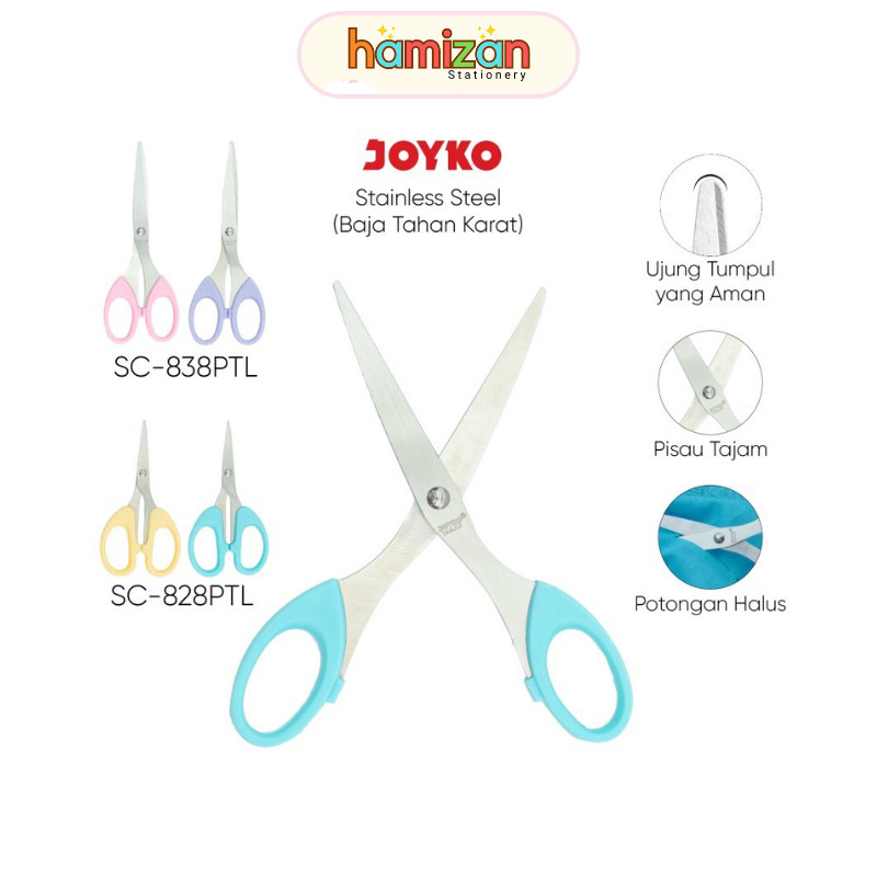 

SC828 Gunting Stainless Steel Pegangan Karet Lembut Warna Pastel / Soft Grip Stainles Steel Scissors Joyko Sc-828PTL panjang 12cm Murah Berkualitas