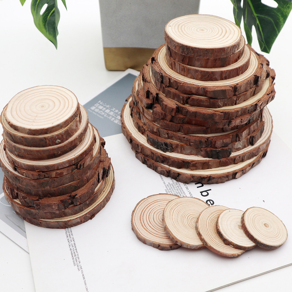 

3-12cm Circles With Tree Bark Log Discs Thick Natural Pine Round Unfinished Wood Slices DIY Crafts Rustic Wedding Party Paintin
