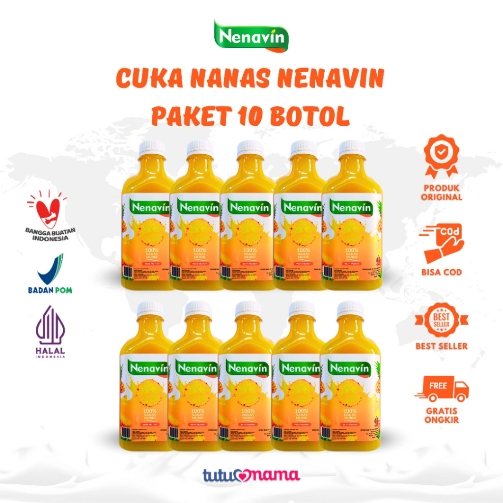 

NENAVIN - Cuka Nanas Asli - PAKET 10 BOTOL - Ampuh Atasi Diabetes dan Kontrol Gula Darah - HALAL - BPOM