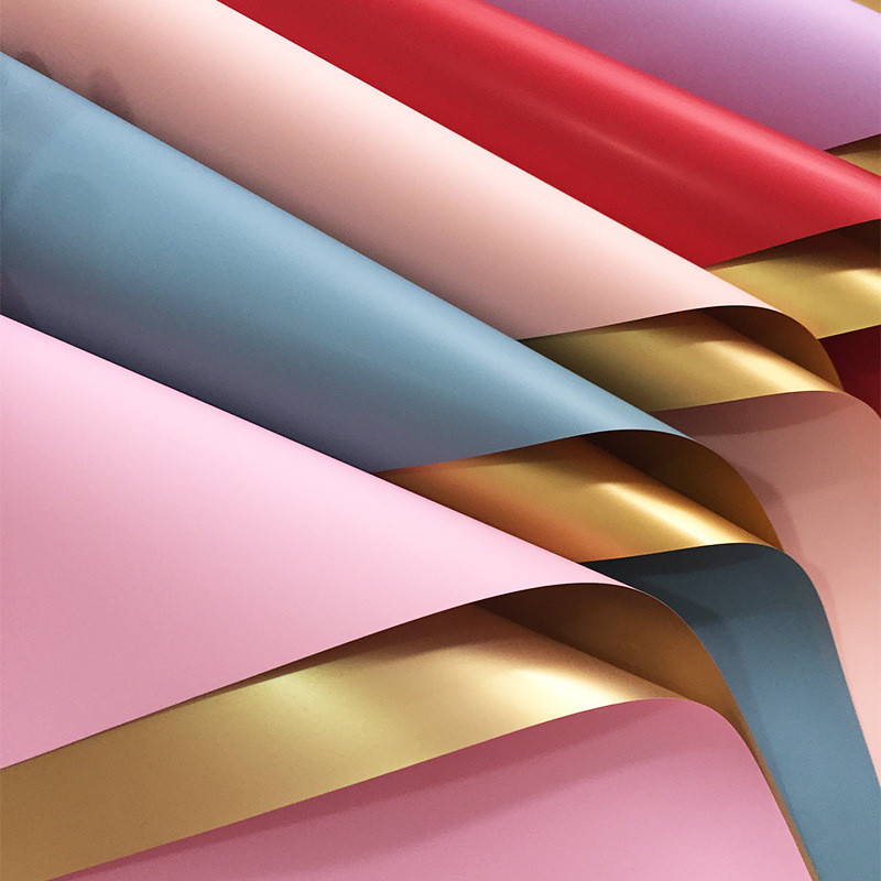 

(5 lembar) Cellophane Bicolor Gold Flower Wrapping kertas bucket