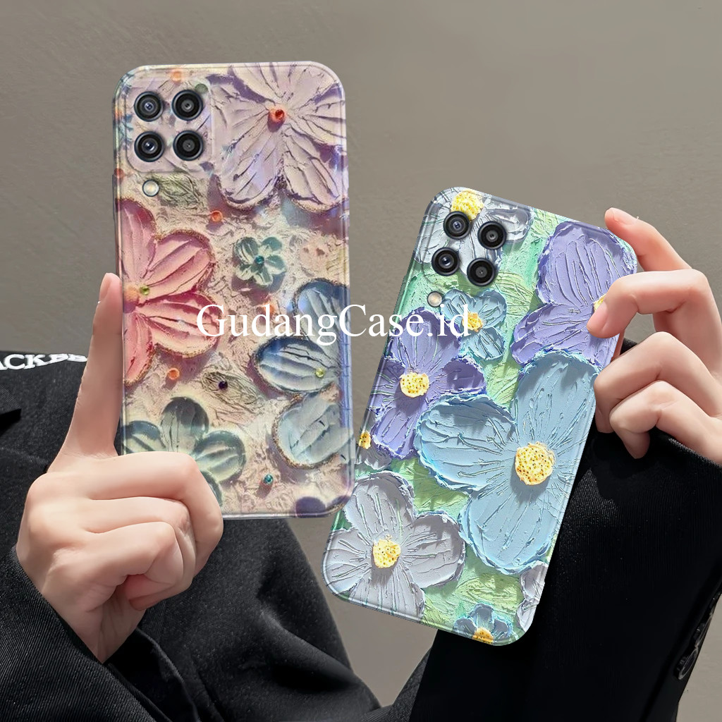 Case Samsung A12 M12 A22 A31 A51 Softcase Lentur Procamera Motif Bunga Lukis