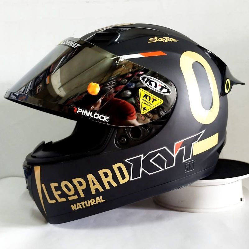 Helm Half Face KYT R-10 Solid Black Matt Hitam Doff Paket Ganteng Leopard RedBull