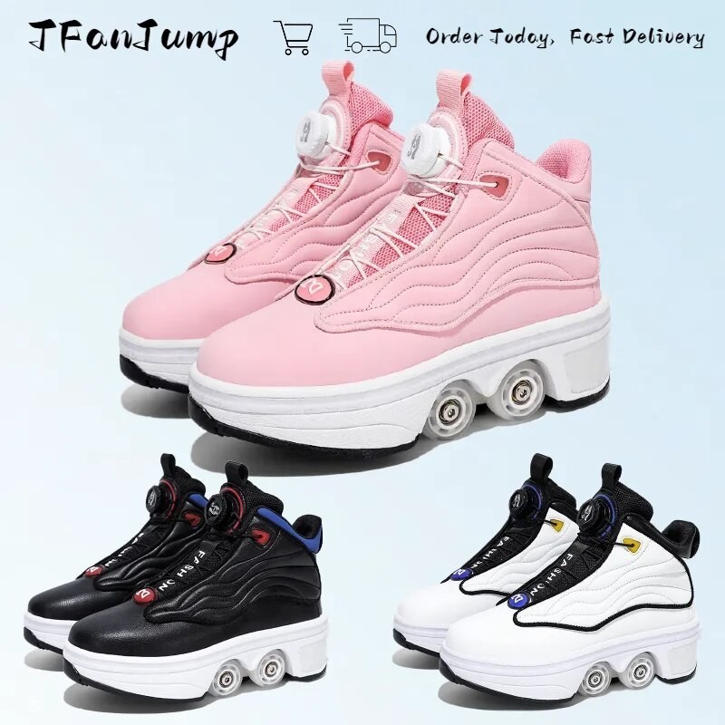 Unisex Deform Roller Shoes Skating Shoes Four Wheels Luminous Sneakers Women's Men's Sport Walking R